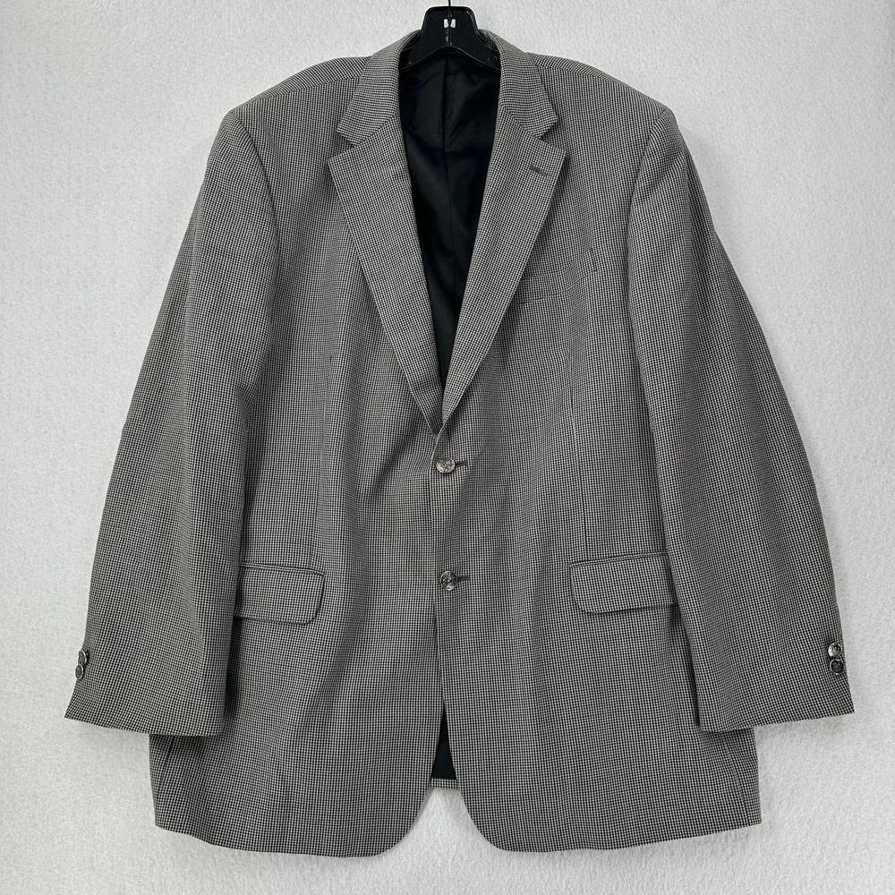 Stafford Plaid Houndstooth Suit Blazer Jacket‎ 48L Pants 41X31 Metal Buttons